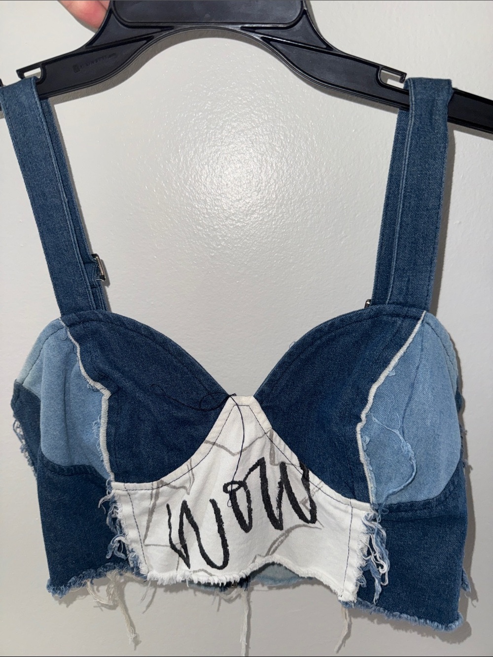 L'ATISTE Two-Tone Denim Bustier Top - Light & Dark Blue